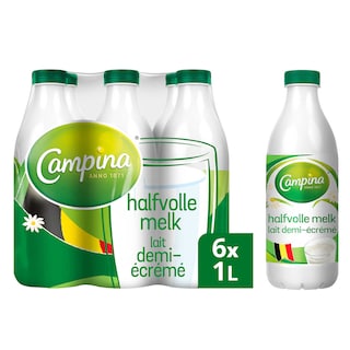 Campina | Lait | Demi-écrémé | Bouteilles plastiques 6 x 1 l