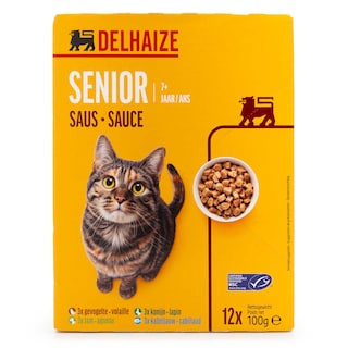 Delhaize | Aliment pour chats | Pouch | Senior | en sauce 12 x 100 gr