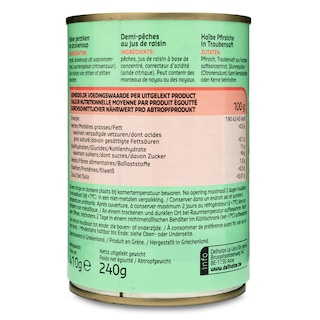 Delhaize | Pêches | Demi | Jus | Boîte 