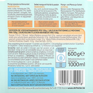 Delhaize | Sorbet | Mangue | Fruit de la passion 