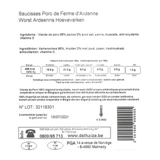 Delhaize | Worst  | Hoevevarken | Ardens +/- 420 gr