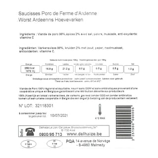 Delhaize | Saucisses | Porc Ferme | D'Ardenne 