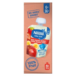 Nestlé | Baby Fruit | Knijpzakje | Appel Banaan Aardbei | 6 maand 4 x 90 gr
