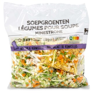 Delhaize | Soepgroenten | Minestrone met zakje pasta 600 gr