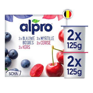 Alpro | Blauwe bosbes-Kers | Plantaardig alternatief voor yoghurt 4 x 125 gr