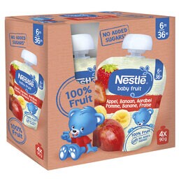 Nestlé | Baby Fruit | Knijpzakje | Appel Banaan Aardbei | 6 maand 4 x 90 gr