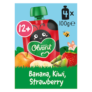 Olvarit | Knijpzakje | Banaan Kiwi Aardbei | 12M 4 x 100 gr