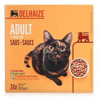 Delhaize | Aliment chat | Pouch | Adulte | Viande/poisson 24 x 100 gr
