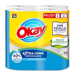 Okay | Essuie-tout | Blanc | Extra Long | Eco 4 pc