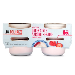 Delhaize | Yoghurt | Griekse stijl | Vol | Aardbei 4 x 150 gr
