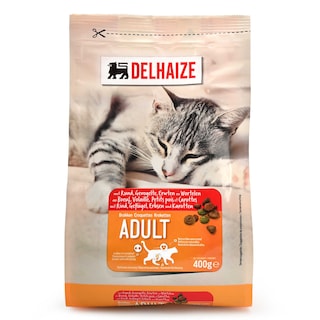 Delhaize | Volwassen kattenvoer | Rund | Kip | Wort. 