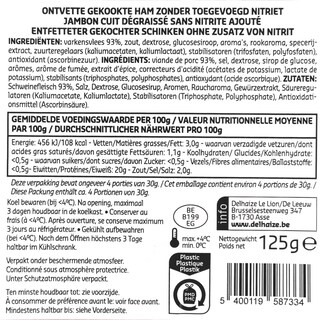 Delhaize | Jambon dégraissé | Sans nitrite 125 gr