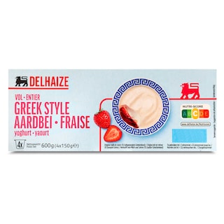 Delhaize | Yoghurt | Griekse stijl | Vol | Aardbei 4 x 150 gr
