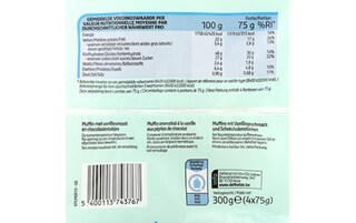 Delhaize | Muffins | Vanille | Pépites de chocolat 4 x 75 gr