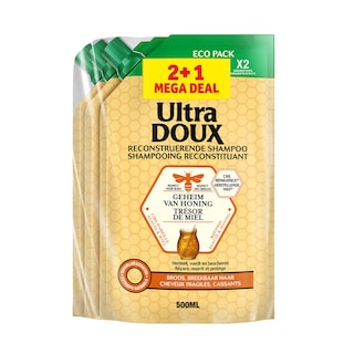 Ultra Doux | Tresors de Miel | Shampooing | 3X500ml Ecopack 2+1 | Cheveux Fragiles ou Cassants | Eco 