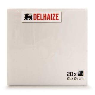 Delhaize | Servetten | Wit | 24x24cm 20 st