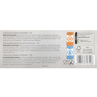 Delhaize | 5 Barquettes Aluminium+ Couvercles | 1.5L 