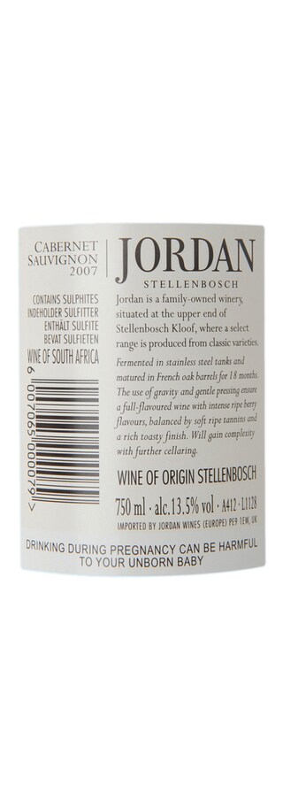 Afrique du Sud - Zuid-Afrika | South Africa | Jordan | Cabernet Sauvignon | 2007 | Rouge 
