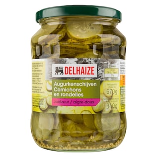 Delhaize | Cornichons | Rondelles | Aigre-doux 340 gr