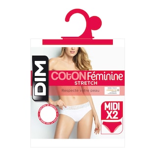 Dim | Paris | Slip Coton+ Dentelle midi | blanc | 40/42 