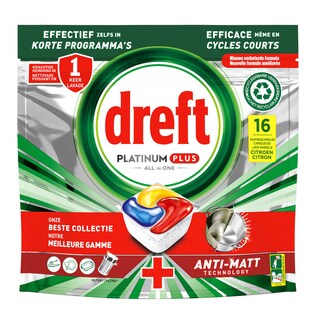 Dreft | Platinum + | 16 Capsules Lave-Vaisselle | ADW | Platinum + Citron 