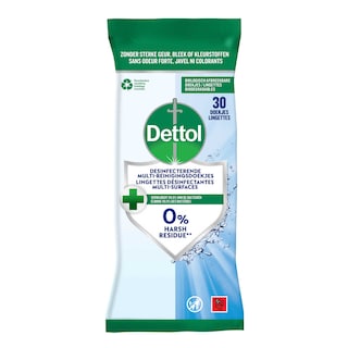 Dettol | 30 Lingettes Multi-Surf | 0% Harsch Residu 