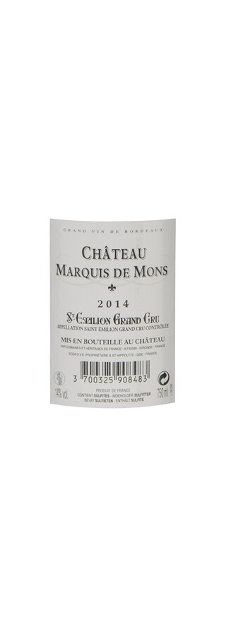 France - Frankrijk | Bordeaux - Saint Emilion Gc | Château Marquis de Mons 2014 Rouge 