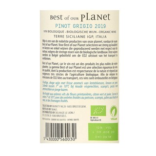 Italie - Italië | SICILIA IGP | Best Of Our Planet Pinot Grigio 2019 | BIO 