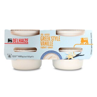 Delhaize | Yaourt | A la grecque | Entier | Vanille 4 x 150 gr