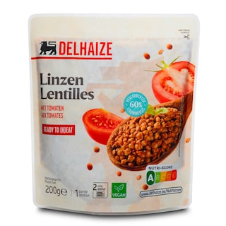 Delhaize | Lentilles| Tomate| Basilicum| Ready to Heat 