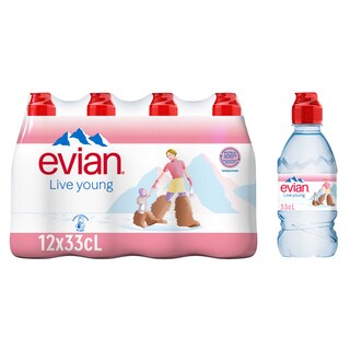 Evian | Eau minérale|Non pétillante|PET|Bouchon sport 12 x 33 cl