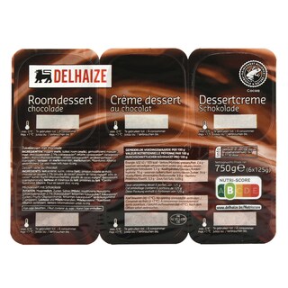 Delhaize | Roomdessert | Chocolade 6 x 125 gr