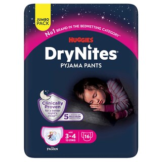 Huggies | DryNites | Langes | Culottes pyjama | Fille | 3-4 ans 16 pc