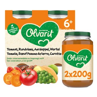 Olvarit | Repas | Tomate Boeuf Pomme de terre Carrotte | 6M 2 x 200 gr