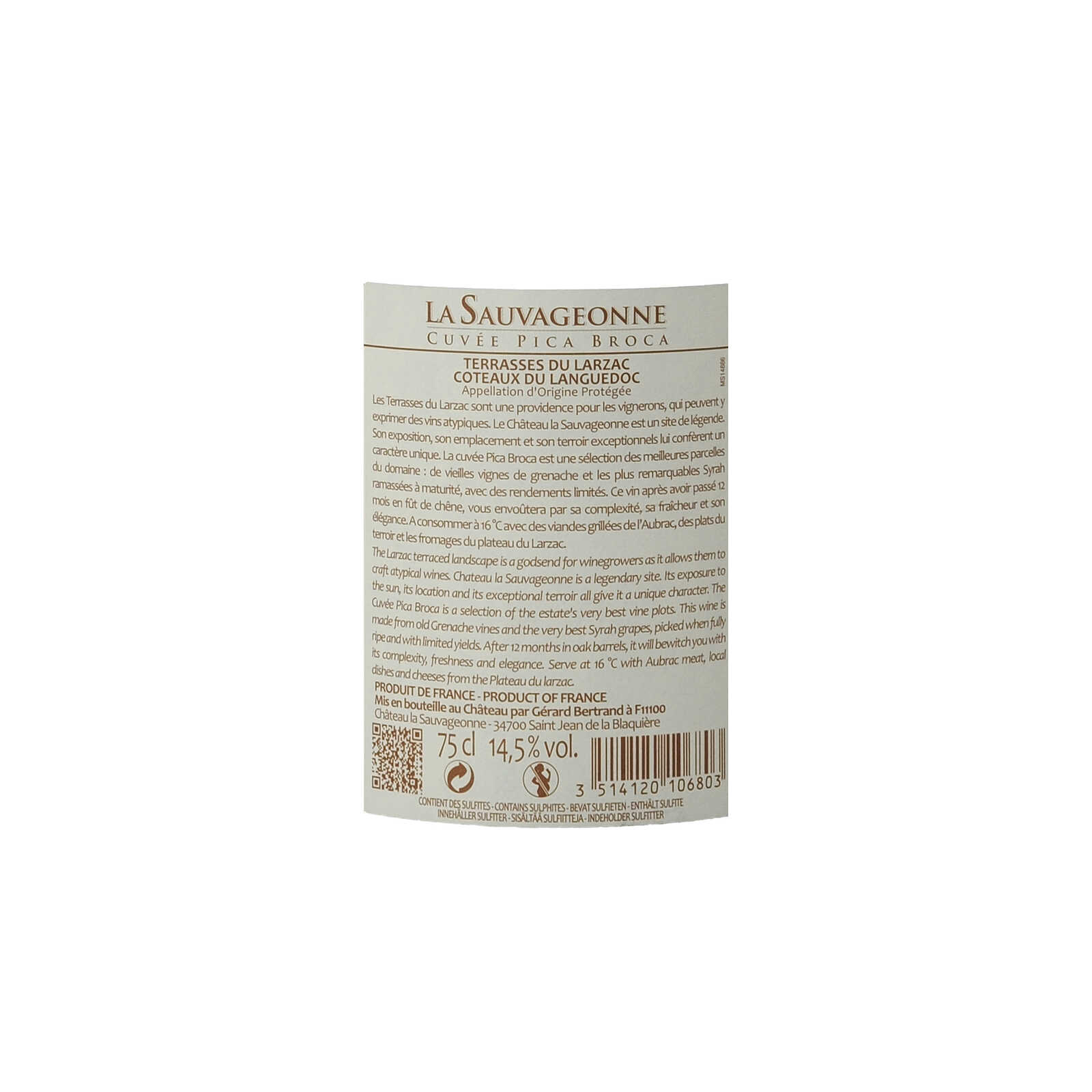 FR MIDI LANGUEDOC AOP | Château Sauvageonne Pica Broca 12 Rouge 