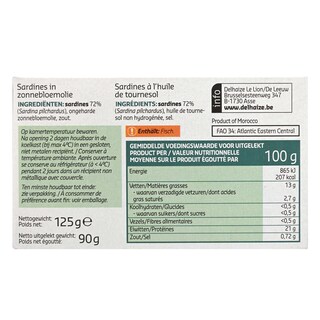 Delhaize | Sardines | Huile de tournesol 125 gr