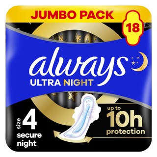 Always | Ultra | Serviettes | Ultra secure nuit | Ailettes 18 pc