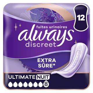Always | Discreet | Serviettes | Fuites Urinaires | Nuit 12 pc