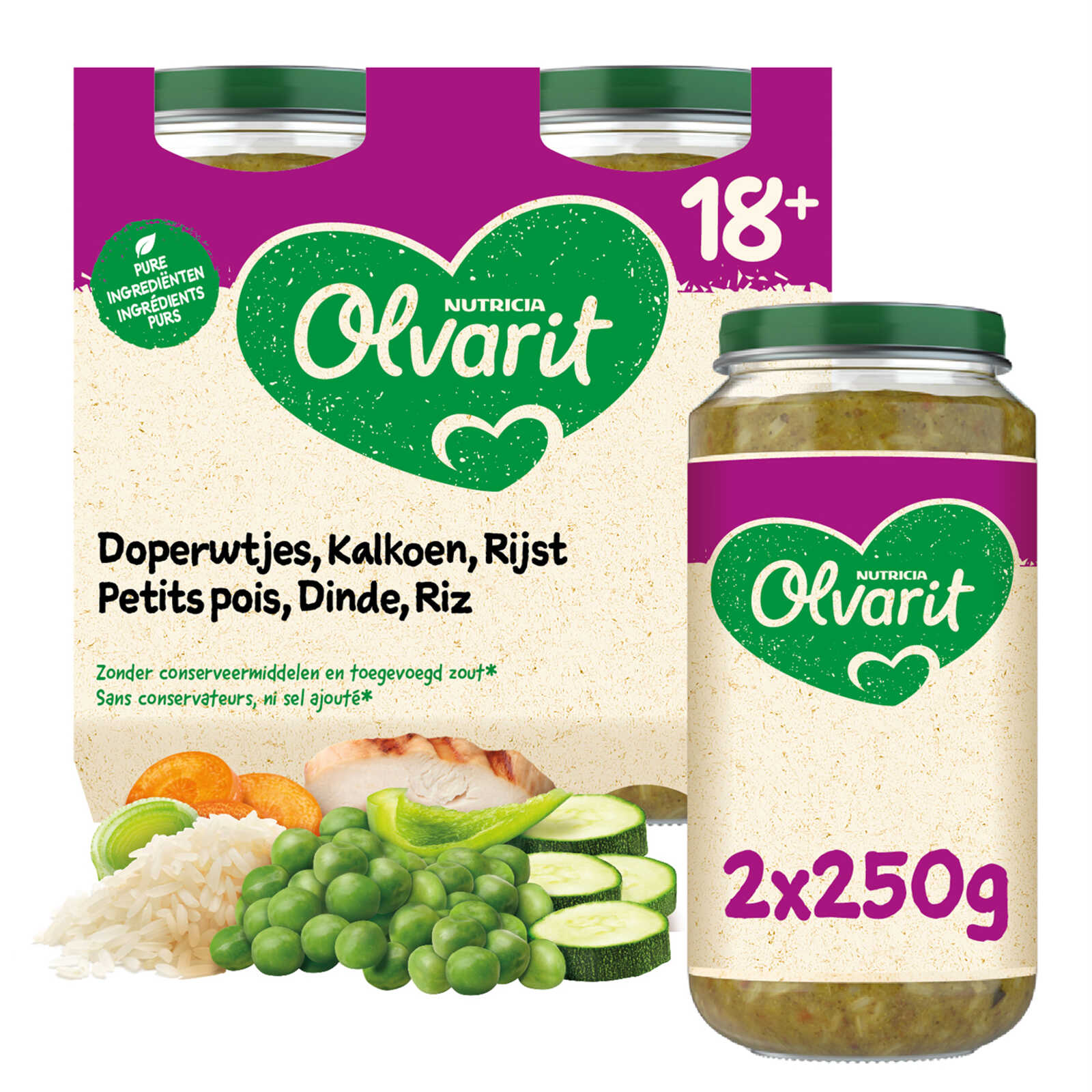 Olvarit Maaltijd | Doperwtjes Kalkoen Rijst | 18M