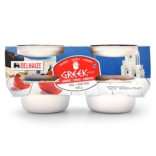 Delhaize | Yoghurt | Griekse stijl | Vol | Aardbei 4 x 150 gr