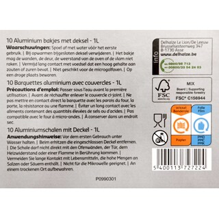 Delhaize | 10 Barquettes Aluminium + Couvercles | 1L 10 pc