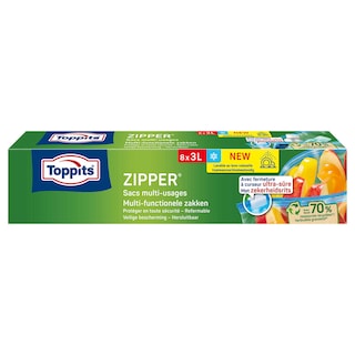 Toppits | Huishoudzakken | Zipper | 3l 8 st