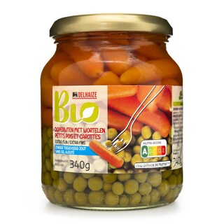 Delhaize | Bio | Petits pois-Carottes | Extra fins | Bio|Bocal 