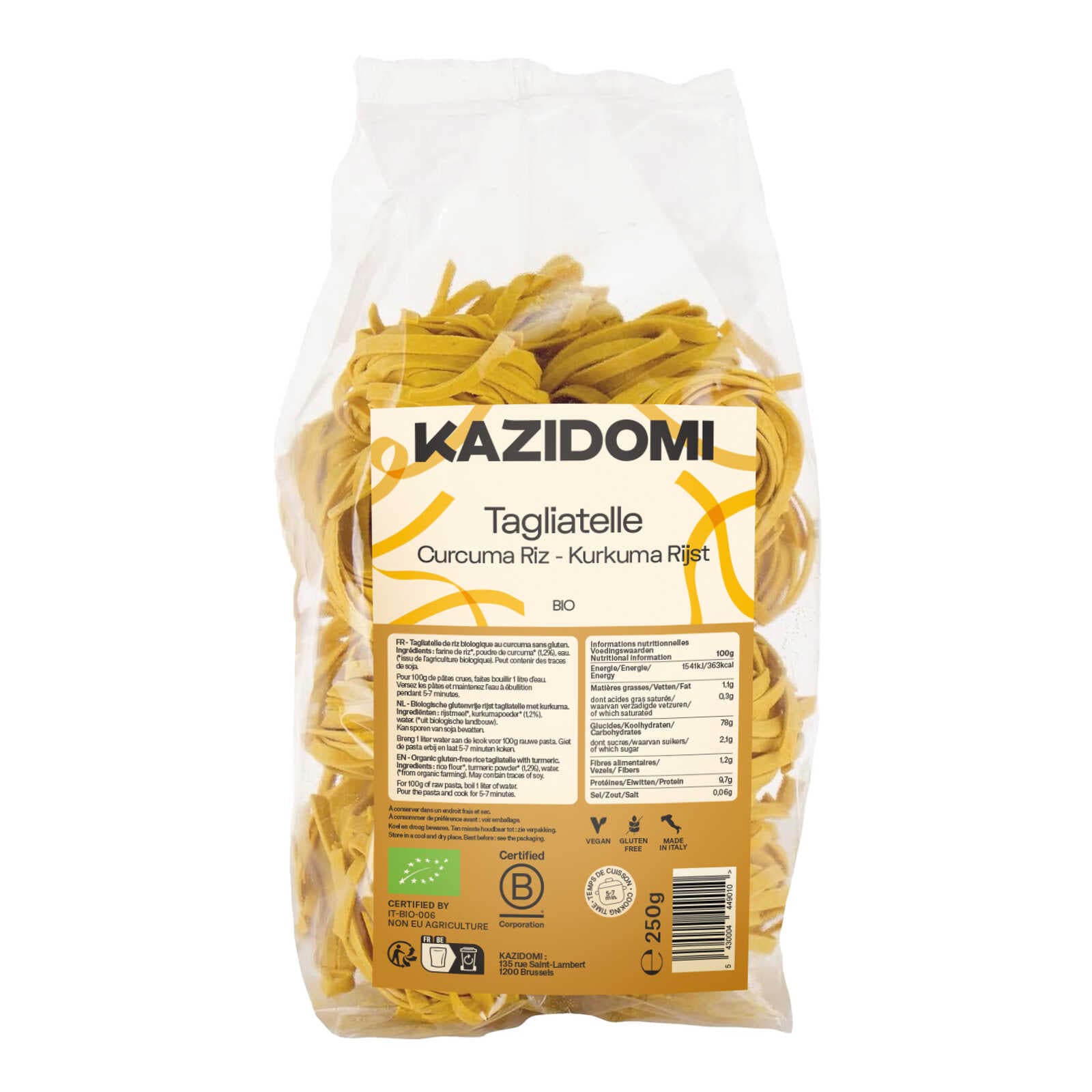 Kazidomi Rijs tagliatelle | Kurkuma | Bio