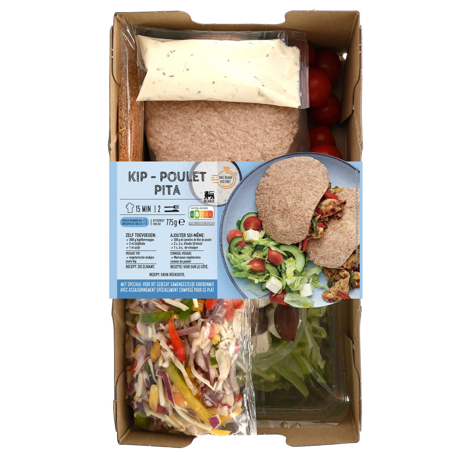 Delhaize Maaltijdbox | Versneden | Pita kip