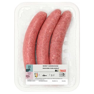 Delhaize | Saucisses | Porc-Boeuf +/- 390 gr