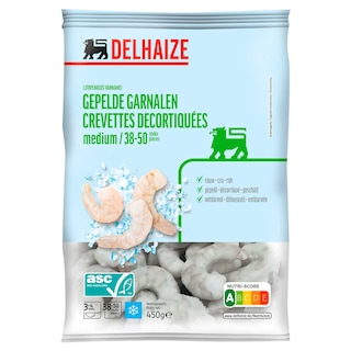 Delhaize | Crevettes | Décortiquées avec queue | M 38/50 