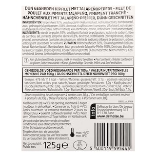 Delhaize | Filet de poulet | Jalapeno | Tranches 125 gr
