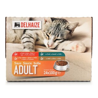 Delhaize | Aliment chat | Pouch | Adulte | Viande/poisson 24 x 100 gr