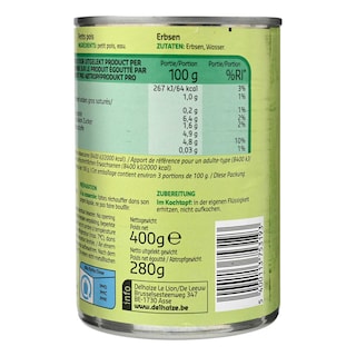 Delhaize | Doperwten | Zonder toegevoegd zout 280 gr